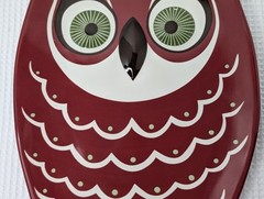 Vintage Katie Brown Owl Serving Platter Meijer Whimsical Red White Green Eyes