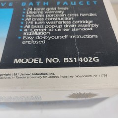 NOS Jameco BS1402G 24K Gold Finish Bathroom Faucet Complete In Box Vintage 1991
