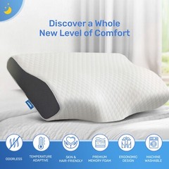 | DERILA® | Memory Foam Contour Pillow | Ergonomic Design for Neck Pain, Snoring