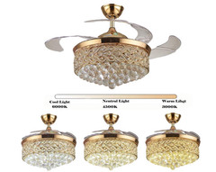 42″ Luxury Crystal LED Chandeliers Remote Control Retractable Ceiling Fan Light