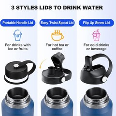 40oz Water Bottles Insulated Straw Leak Proof Fits Car Cup Holder Stainless