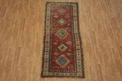 Pre-1900 3×8 Antique Oriental Runner Wool Runner Rug in Multicolor
