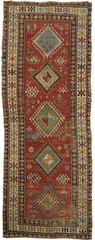 Pre-1900 3×8 Antique Oriental Runner Wool Runner Rug in Multicolor
