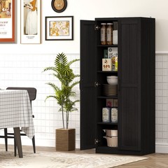 63″ Rustic 2-Door Kitchen Freestanding Storage Cabinet Pantry Shelves, Brown