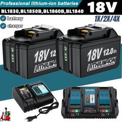 2pack BL1860B For Makita 18V Lithium ion LXT BL1830 BL1850 Charger/Battery