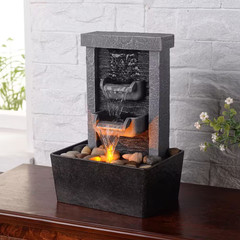 10.3 in Indoor Waterfall Fountain with Reflective Lighting and River Rocks