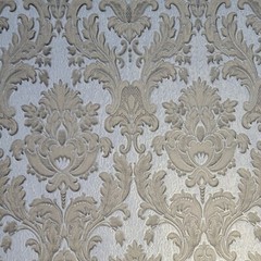 Ivory silver tan gold metallic crashed foil textured victorian damask Wallpaper