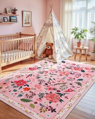 5×7 Pink Floral Rug for Living Room, Machine Washable Area Rugs with Non Slip…