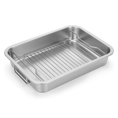 16″ Roasting Pan with Rack & Handle Stainless Steel Turkey Baking Roasting Tray