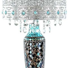 River of Goods Table Lamp Glorias Crystal Beaded Shade Mosaic Base 24.25 in. H