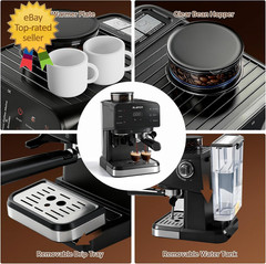 Espresso Machine 20 Bar, Coffee Maker with Grinder Black