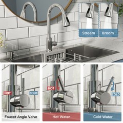 Silver Stainless Steel Kitchen Sink Drop In Top Mount Single Bowl Basin W/Faucet