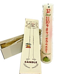 Large Colonial Pillar 14 in White Candle made USA 12 Days of Christmas Used Vtg