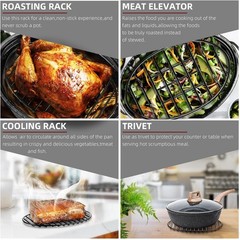 Roasting Rack, Black with Integrated Feet, Enamel Finished, Nonstick, (10”x6.5”)
