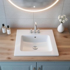 VEVOR Semi Recessed Bathroom Sink White Drop-In Sink 20.08 x 18.31 Inch Ceramic