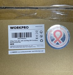 Workpro 157pc Tool Set and Bag w/ 20V Cordless Drill Driver PINK