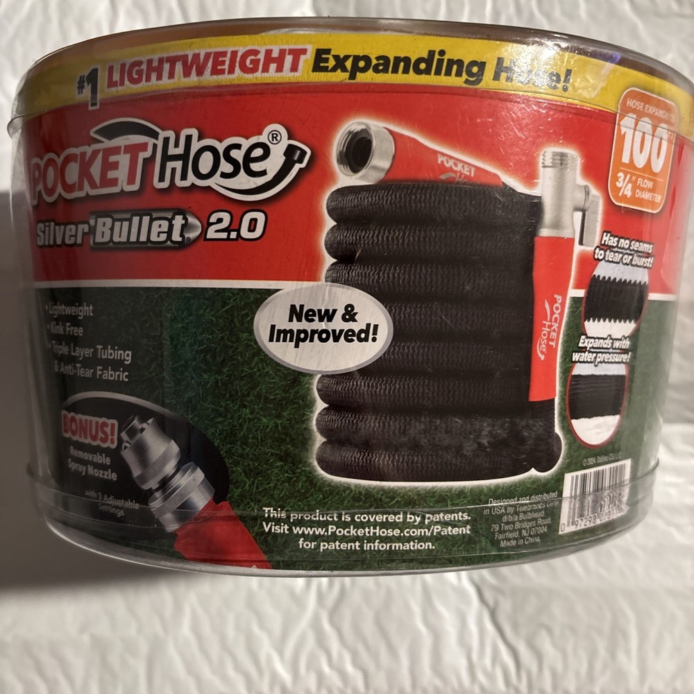 Pocket Hose Silver Bullet 2.0 100 ft Expandable Water Hose w/ Removable Nozzle