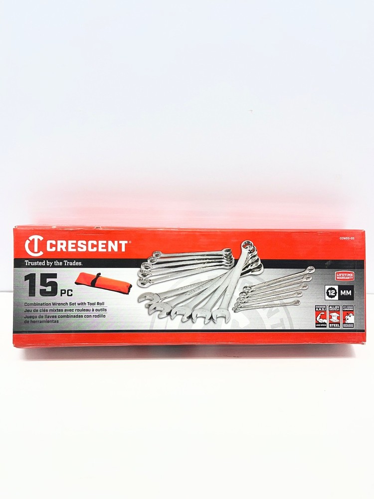 NIB Crescent 15pc Metric Combination Wrench Set w/Tool Roll, Polished, CCWS5-05