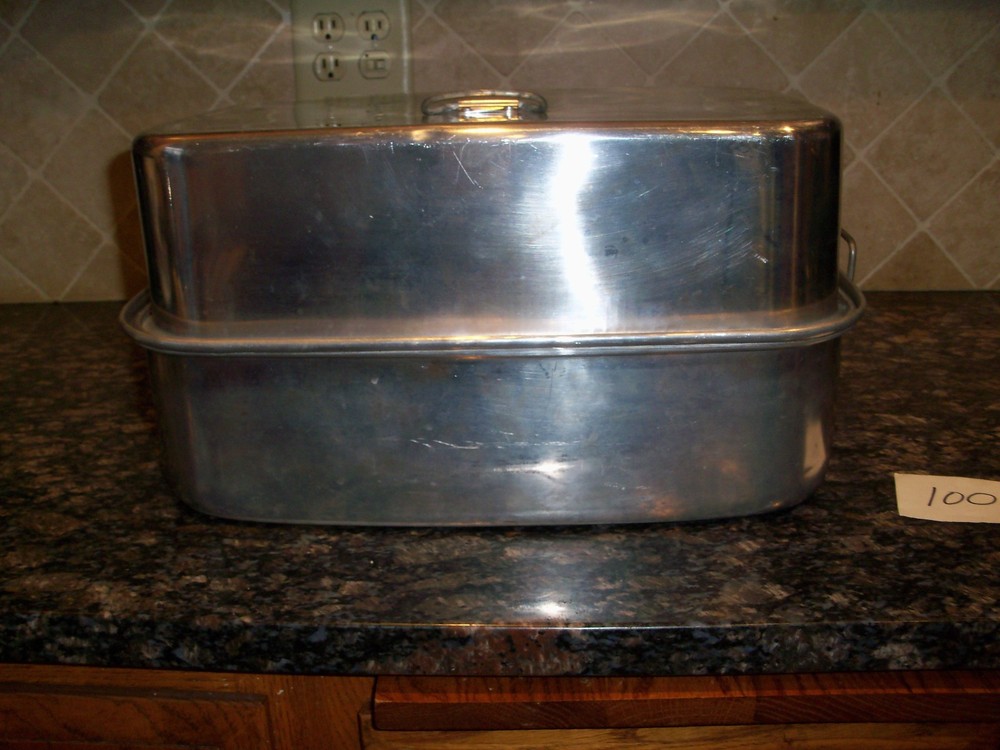 Vtg 3 pc Aluminum Roaster Roasting Pan Turkey WEAR EVER STYLE HEAVY DUTY RACK