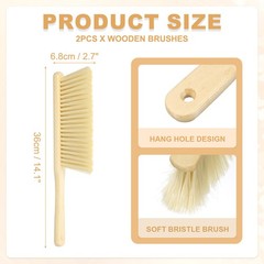 2pcs Wooden Dust Brush 14 Inch Hand Broom Cleaning Brush Soft Bristle Yellow