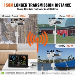 VEVOR 7-in-1 Wireless Weather Station 7.5 in Large Display for Indoor Outdoor