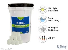 Rx Clear 1″ Inch 99% Trichloro Stabilized Swimming Pool Chlorine Tablets- 50 lbs