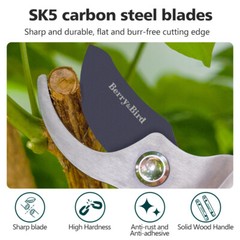 Berry&Bird Garden SK-5 Steel Pruning Shears Professional Wooden Handle Pruners
