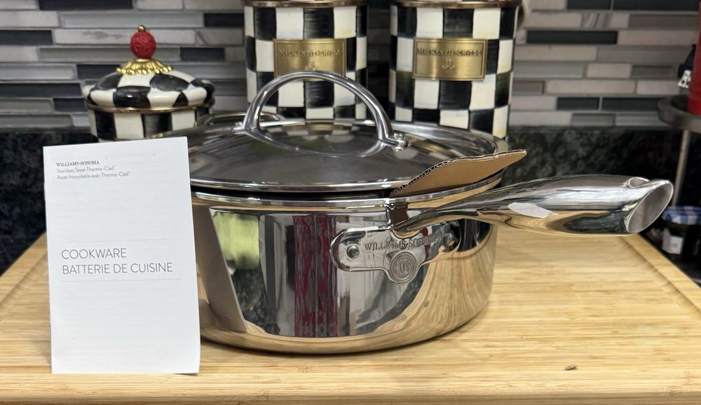 Williams Sonoma Signature Thermo-Clad SS Deep Sauté Pan w Fryer Basket New! Read
