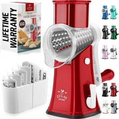 Manual Rotary Cheese Grater 5 Blade Shredder & Vegetable Slicer