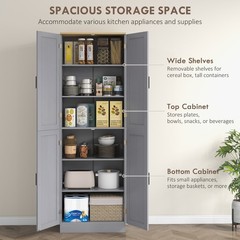 HOMCOM 67″ Kitchen Pantry Storage Cabinet w/ Shelves, Distressed Gray