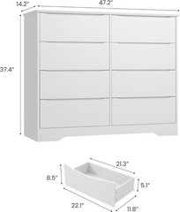 Wooden Dresser with 8 Drawers Modern Large Chest with Deep Storage for Bedroom