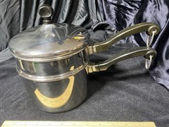 Vtg Farberware Aluminum Clad Stainless Steel 2Qt Double Boiler Sauce Pan Lid