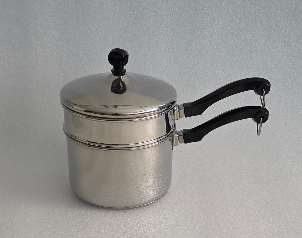 Farberware Double Boiler 2 Qt Stainless Steel Saucepan Pot w/Lid Vintage