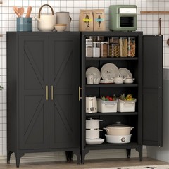 47”H White Metal Pantry Storage Cabinets with Doors and Adjustable Shelves