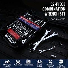 WORKPRO 32PC SAE&Metric Combination Wrench Set 12 PT Regular Wrenches set w/Tray
