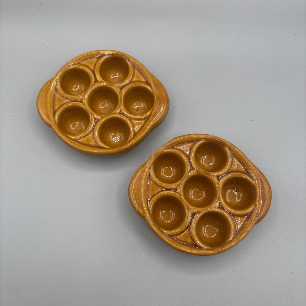 Vintage Made in France Escargot Snail Baking Dishes Set 2 Brown Ceramic Pottery