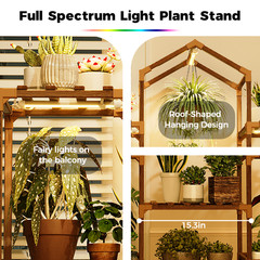 Bamworld Plant Stand Indoor with Grow Lights Wood Plant Shelf for Hanging Plant