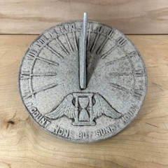 VTG 9” Sundial “I Count None But Sunny Hours” Winged Hourglass Garden Patina