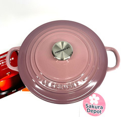 Le Creuset Cocotte Ronde 22cm Mauve Pink Enameled Cast Iron Silver Knob JPN New