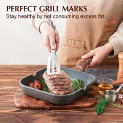 Nonstick Grill Pan for Stove Tops, Versatile Griddle with Pour Spouts, 9.5 Inch