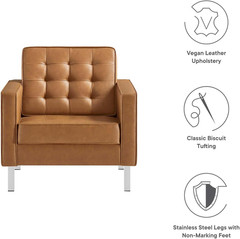 Silver Tan Tufted Faux Leather Accent Armchair for Stylish Living Spaces