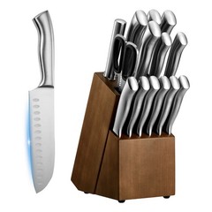 Uimoso 15-Piece Kitchen Knife Set with Block and Sharpener, High Carbon Steel