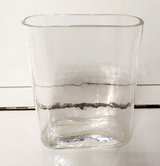RECTANGULAR CLEAR GLASS VASE ROUNDED EDGES 6.25 BY 5.5 BY 3 INCHES