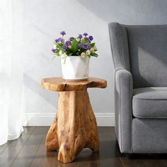 Rustic Cedar Roots Flower Stand Stool, Tree Stump Stool Side Table 19.5″ H