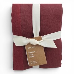 West Elm Contrast Border Linen Tablecloth 70×108 Red Dining Table New