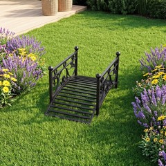 3.3 ft Garden Metal Bridge, Outdoor Arched Bridge w/Dual Patterned Side Rails