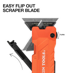 Klein Tools 44306 FLICKBLADE 2-in-1 Utility Knife & Scraper with Blade Storage