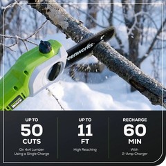 Greenworks 40V 8″ Pole Saw with 20″ Hedge Trimmer Attachment, Max Reach 11Ft