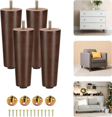 Yes4All 6-Inch round Wooden Furniture Legs Set of 4, Adjustable Replacement Feet