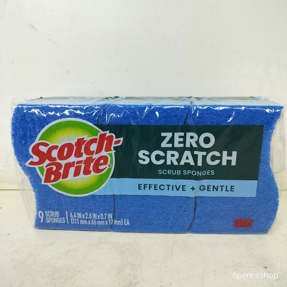 lot of 9 Scotch-Brite Zero Scratch 9PC Scrub Sponges (4.4in x 2.6in x 0.7in ea)